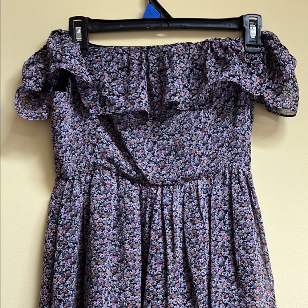 Love shack fancy off the shoulder, a-line floral print dress